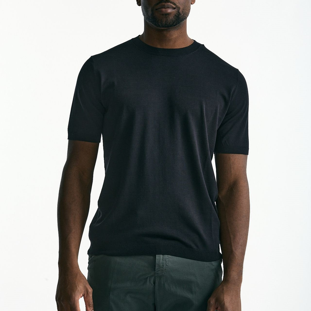 T-shirt in seta e cotone nero uomo Kangra - 6