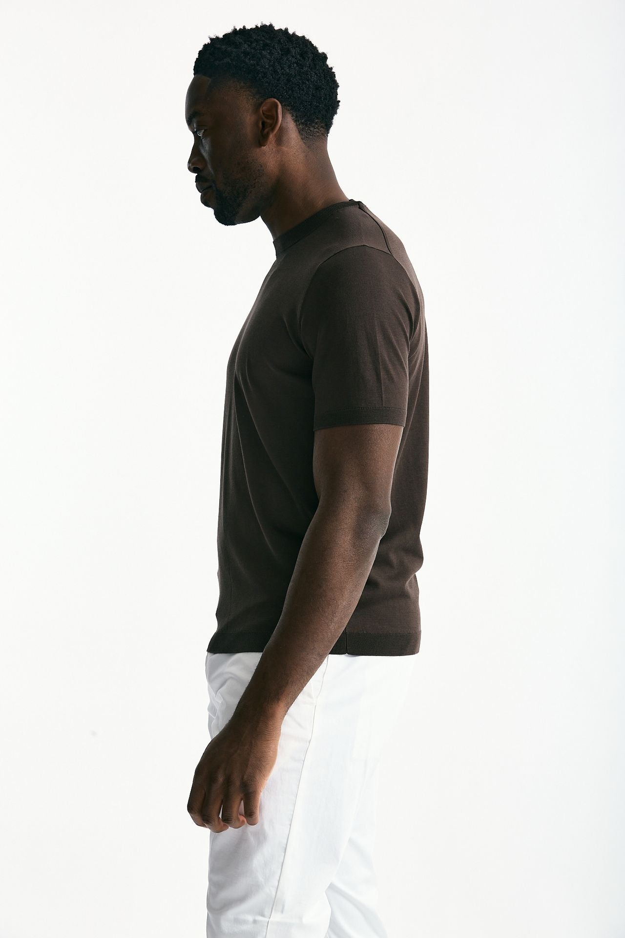 T-shirt in seta e cotone marrone uomo Kangra - 3