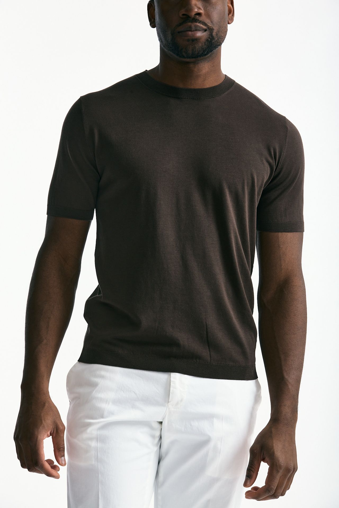 T-shirt in seta e cotone marrone uomo Kangra - 4