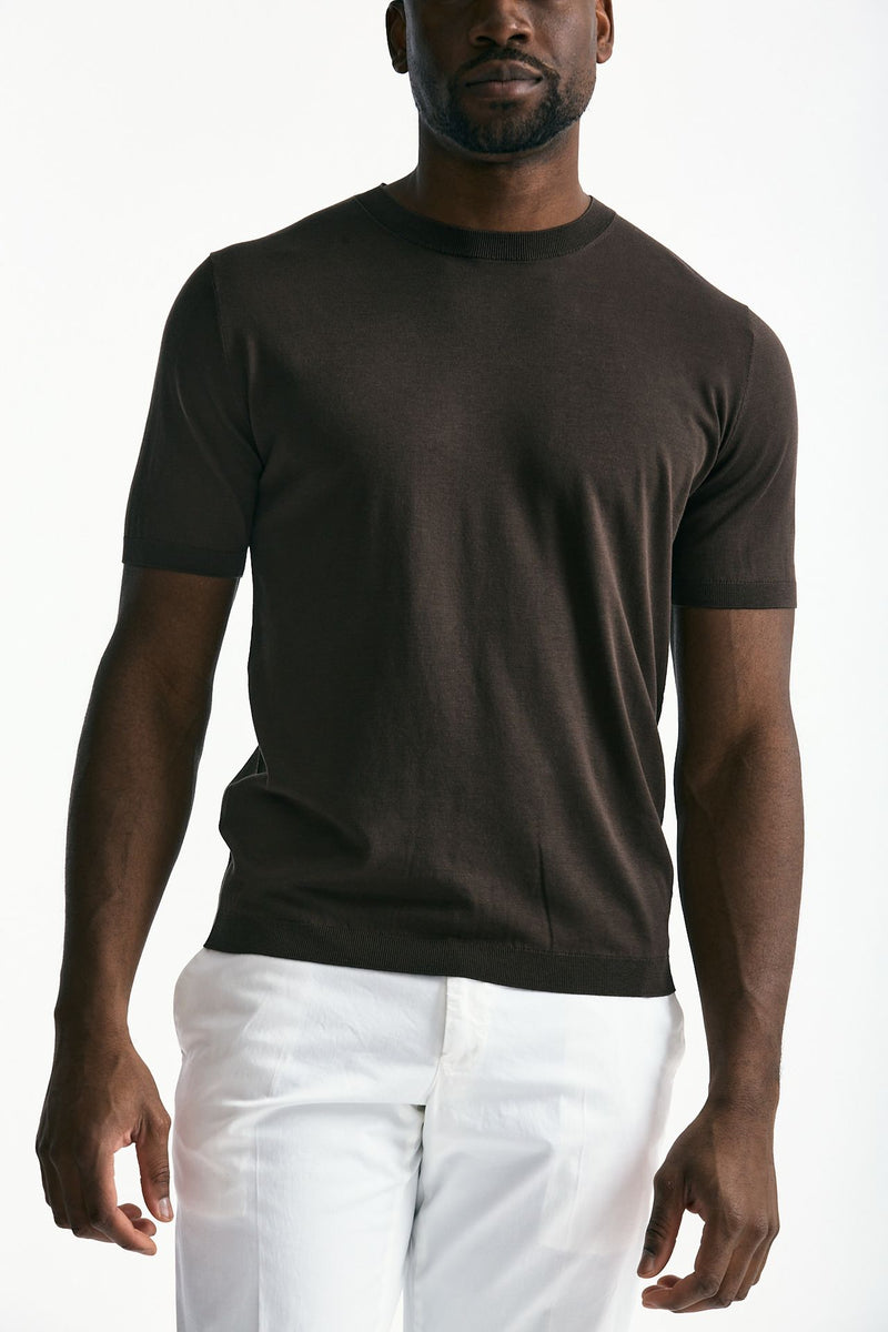 T-shirt in seta e cotone marrone uomo Kangra - 4