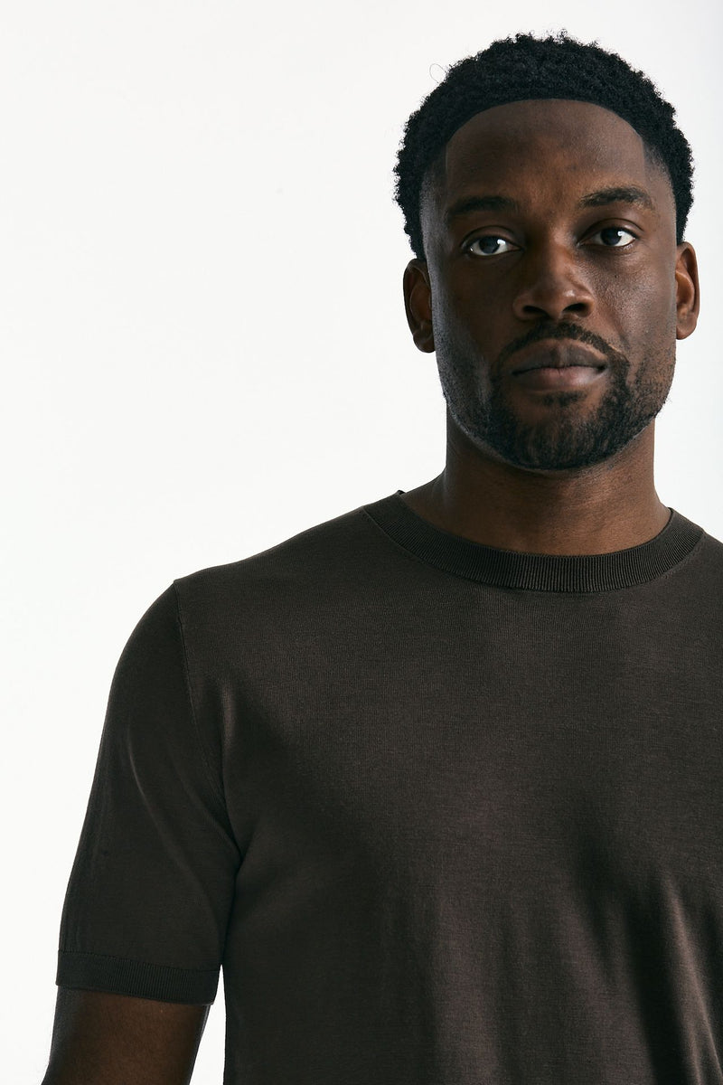 T-shirt in seta e cotone marrone uomo Kangra - 5