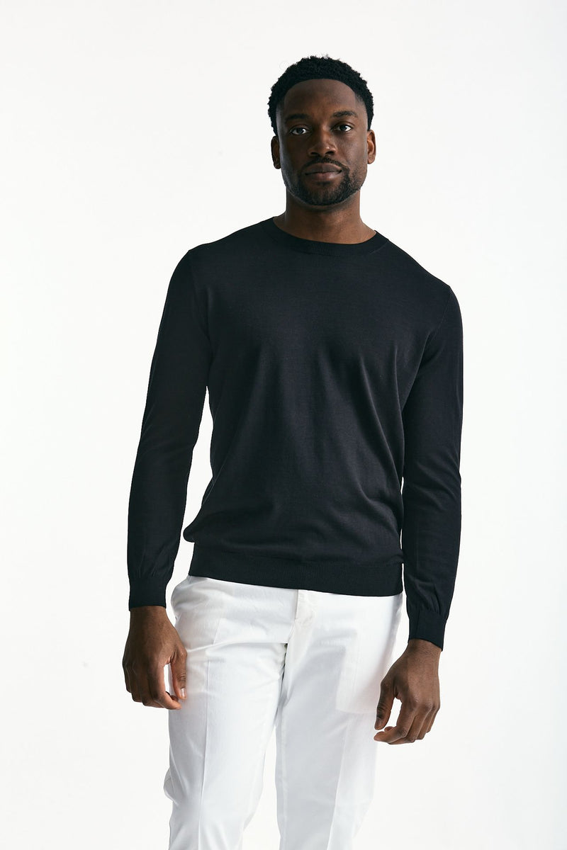 Maglia in cotone e seta nero uomo Kangra - 1