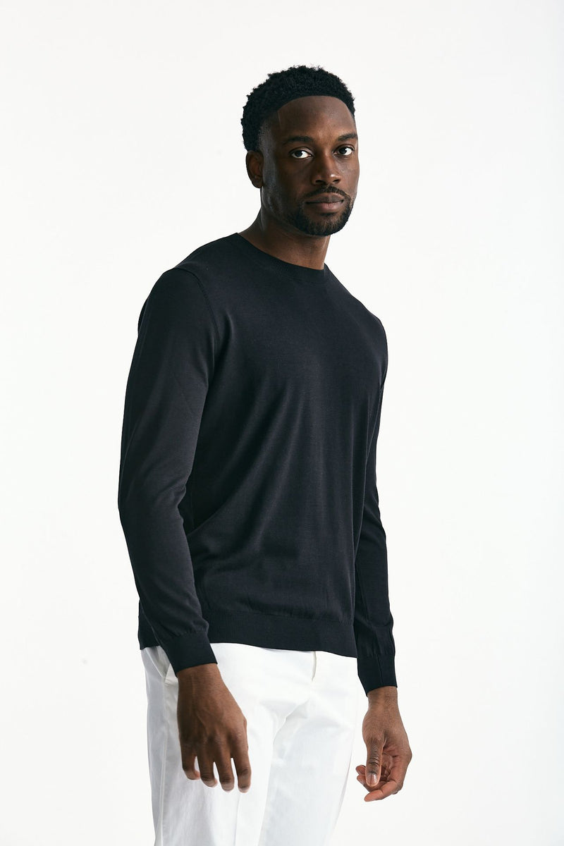 Maglia in cotone e seta nero uomo Kangra - 4