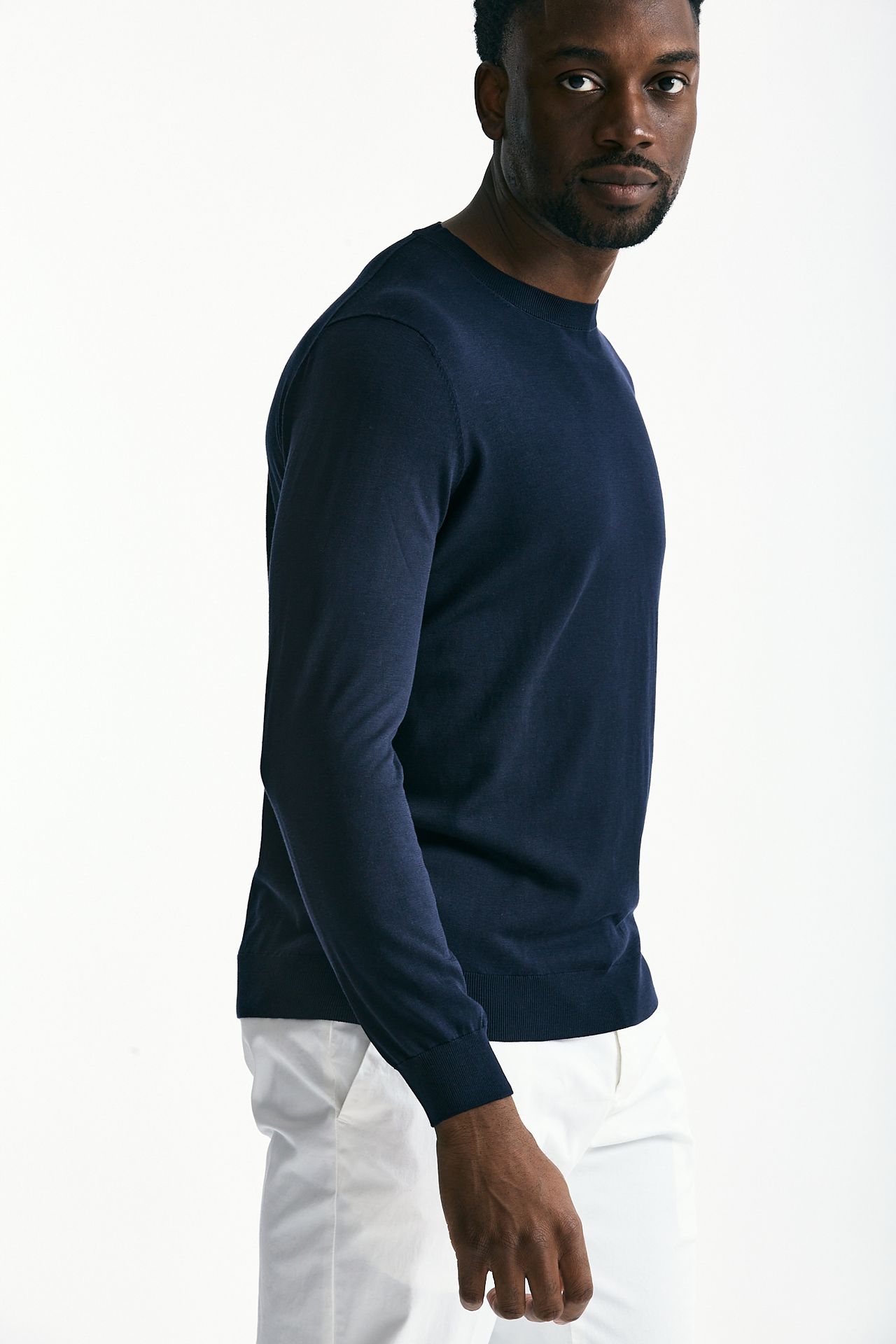 Maglia in cotone e seta blu uomo Kangra - 4