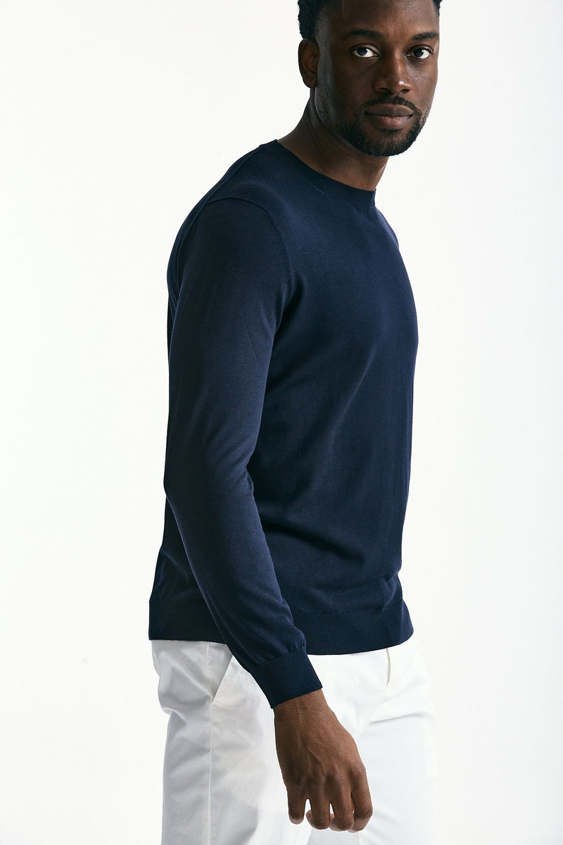 Maglia in cotone e seta blu uomo Kangra - 4