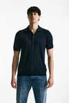 Polo in seta e cotone blu uomo Kangra - 1