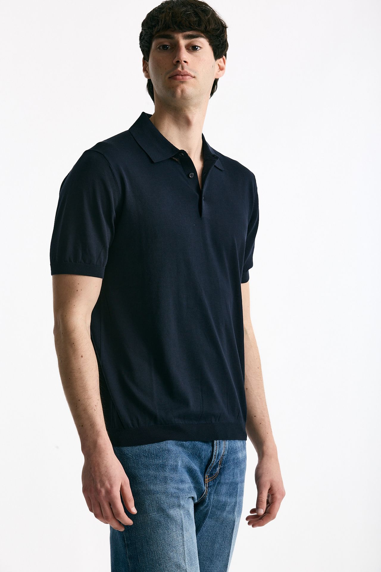 Polo in seta e cotone blu uomo Kangra - 2