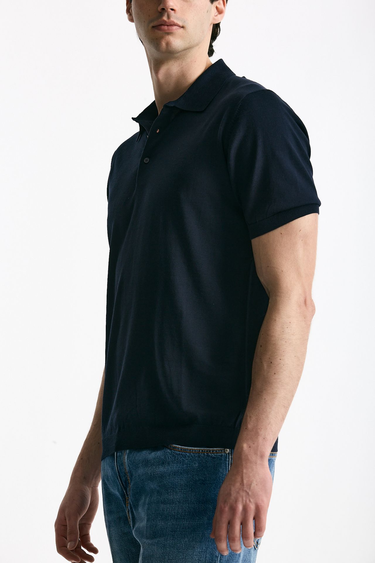 Polo in seta e cotone blu uomo Kangra - 4