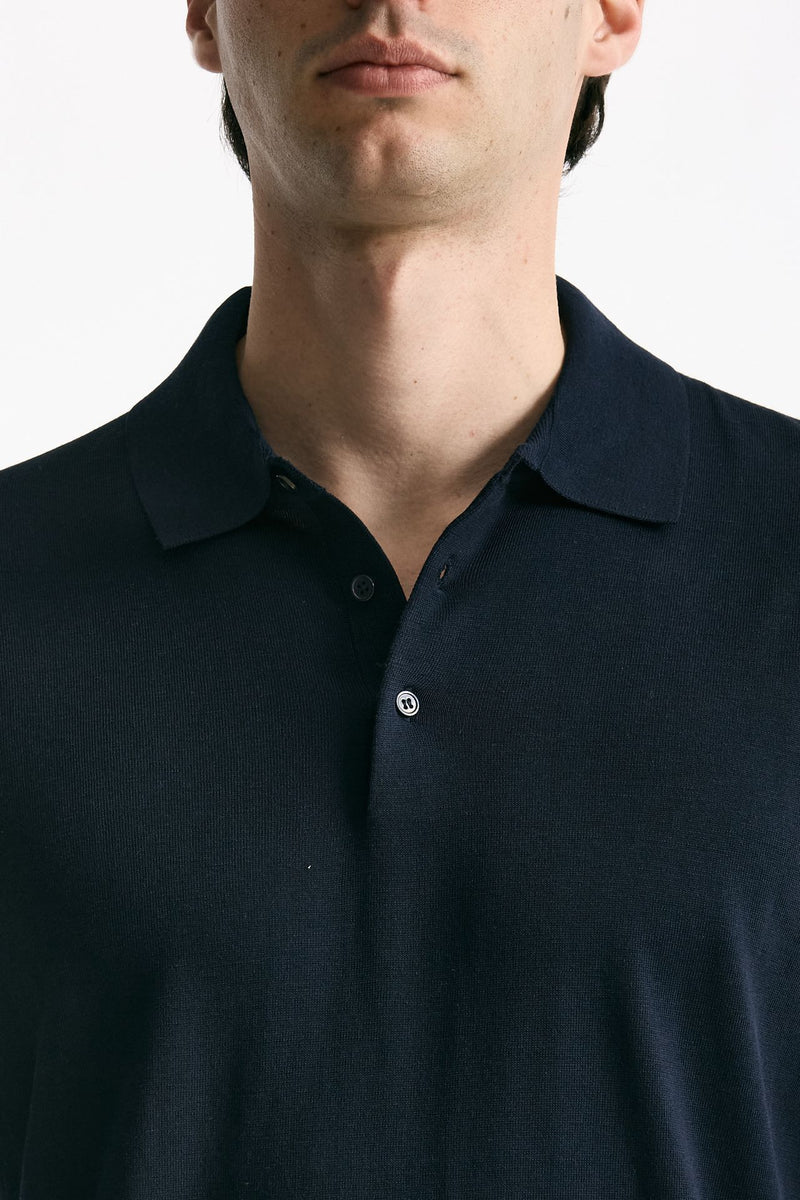 Polo in seta e cotone blu uomo Kangra - 5
