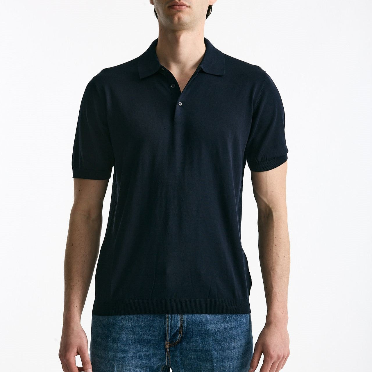 Polo in seta e cotone blu uomo Kangra - 6