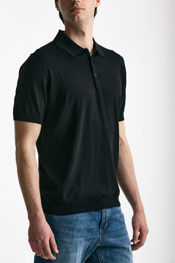 Polo in seta e cotone nero uomo Kangra