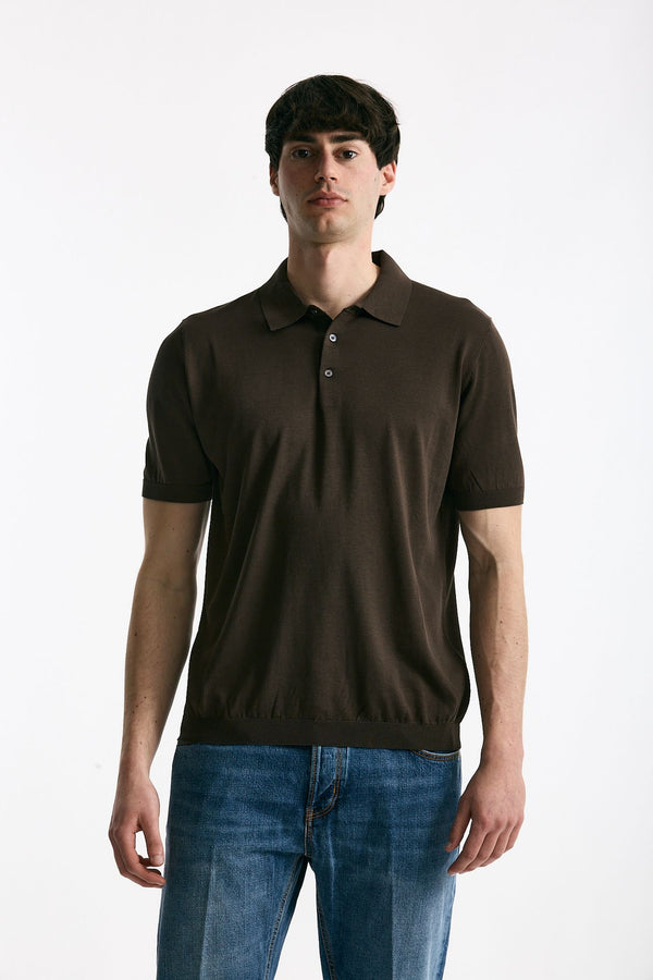 Polo in seta e cotone marrone uomo Kangra