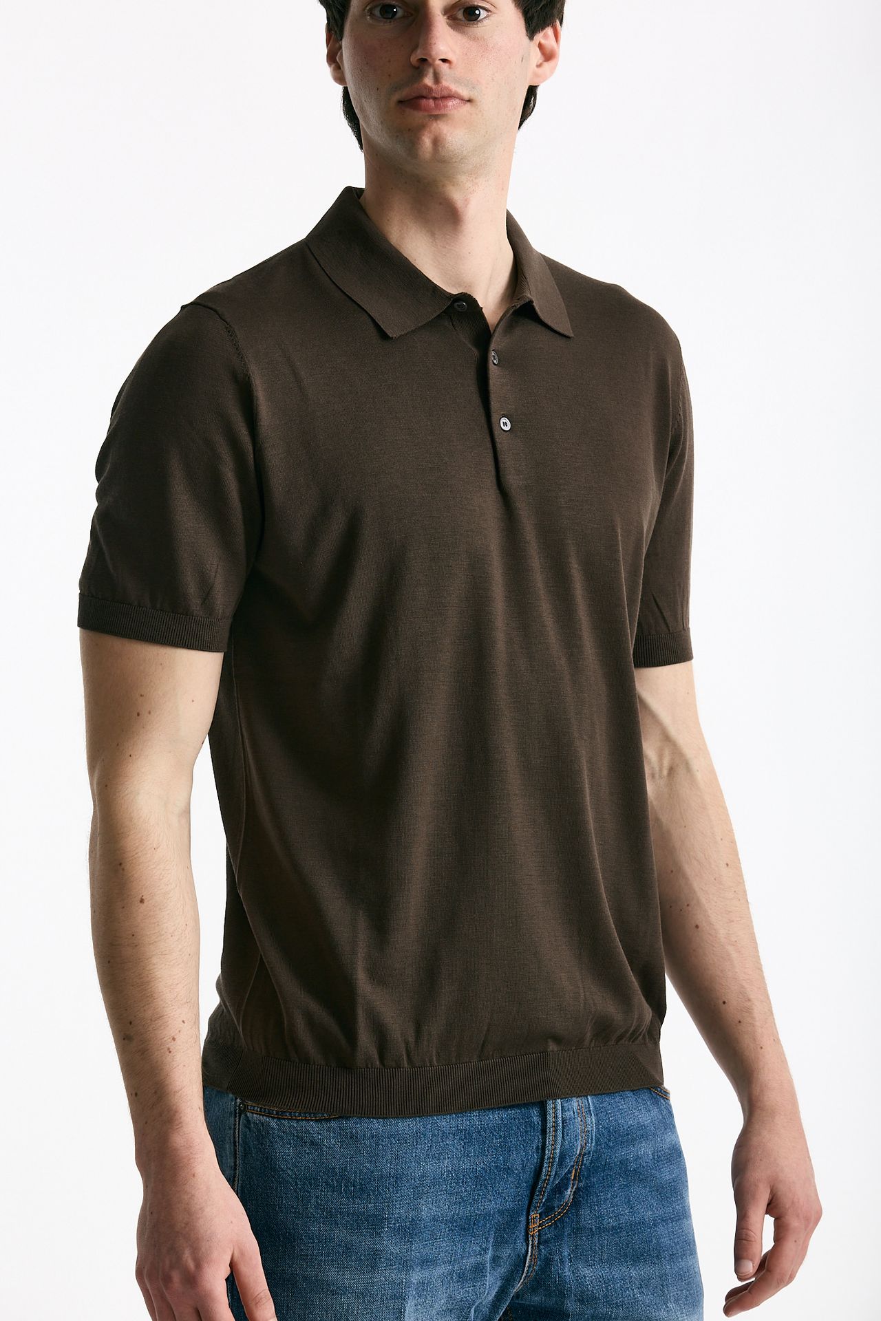 Polo in seta e cotone marrone uomo Kangra - 2