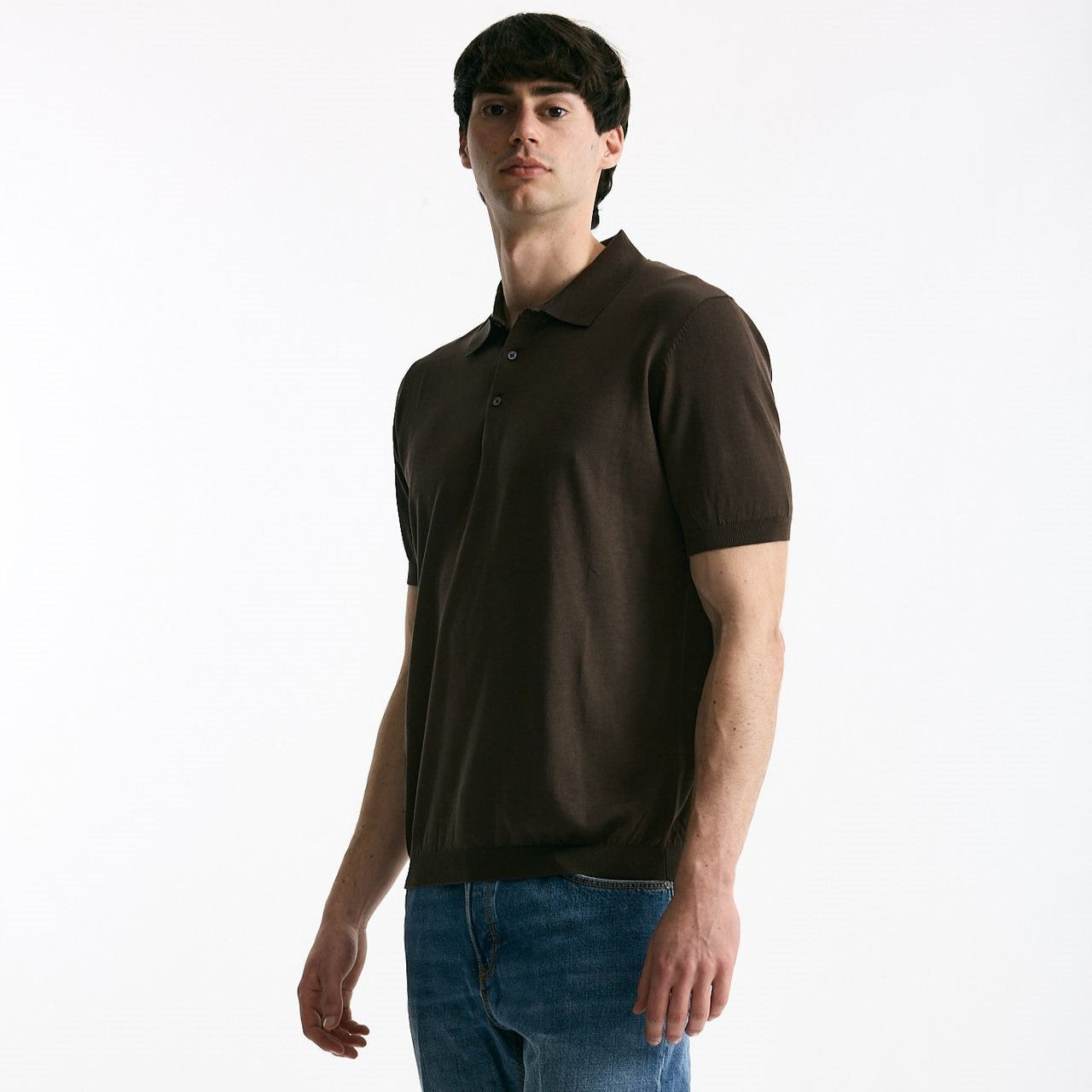 Polo in seta e cotone marrone uomo Kangra - 6