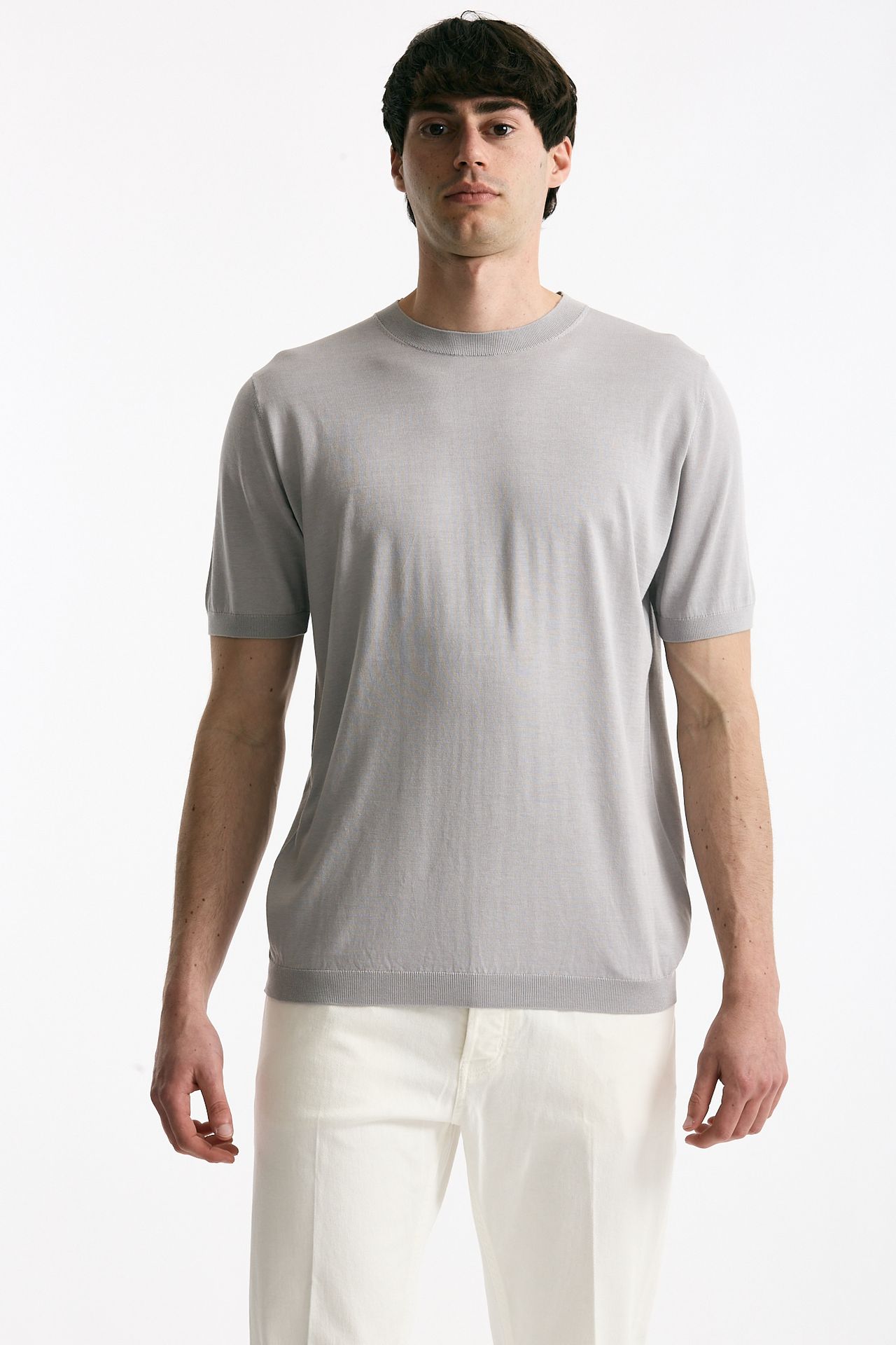 T shirt in seta e cotone grigio chiaro uomo Kangra - 2