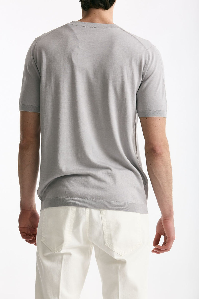 T shirt in seta e cotone grigio chiaro uomo Kangra - 3