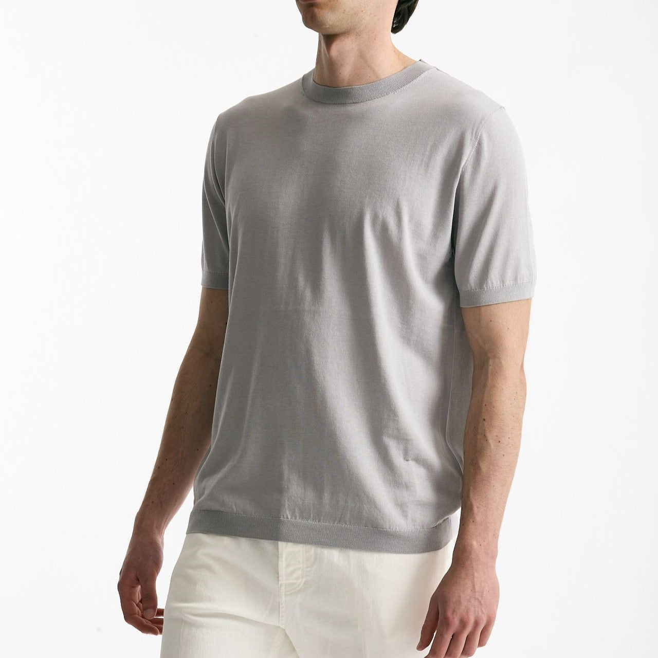 T shirt in seta e cotone grigio chiaro uomo Kangra - 6