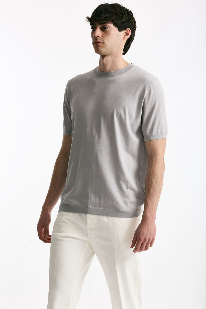 T shirt in seta e cotone grigio chiaro uomo Kangra - 4