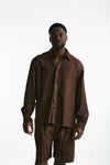 Camicia in viscosa e lino marrone uomo Laneus - 2