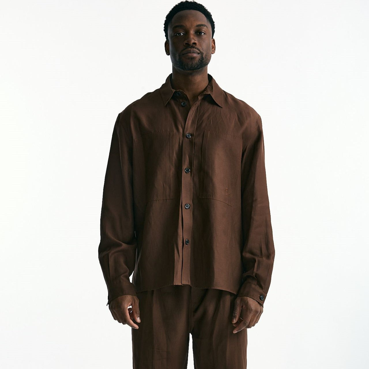 Camicia in viscosa e lino marrone uomo Laneus - 9