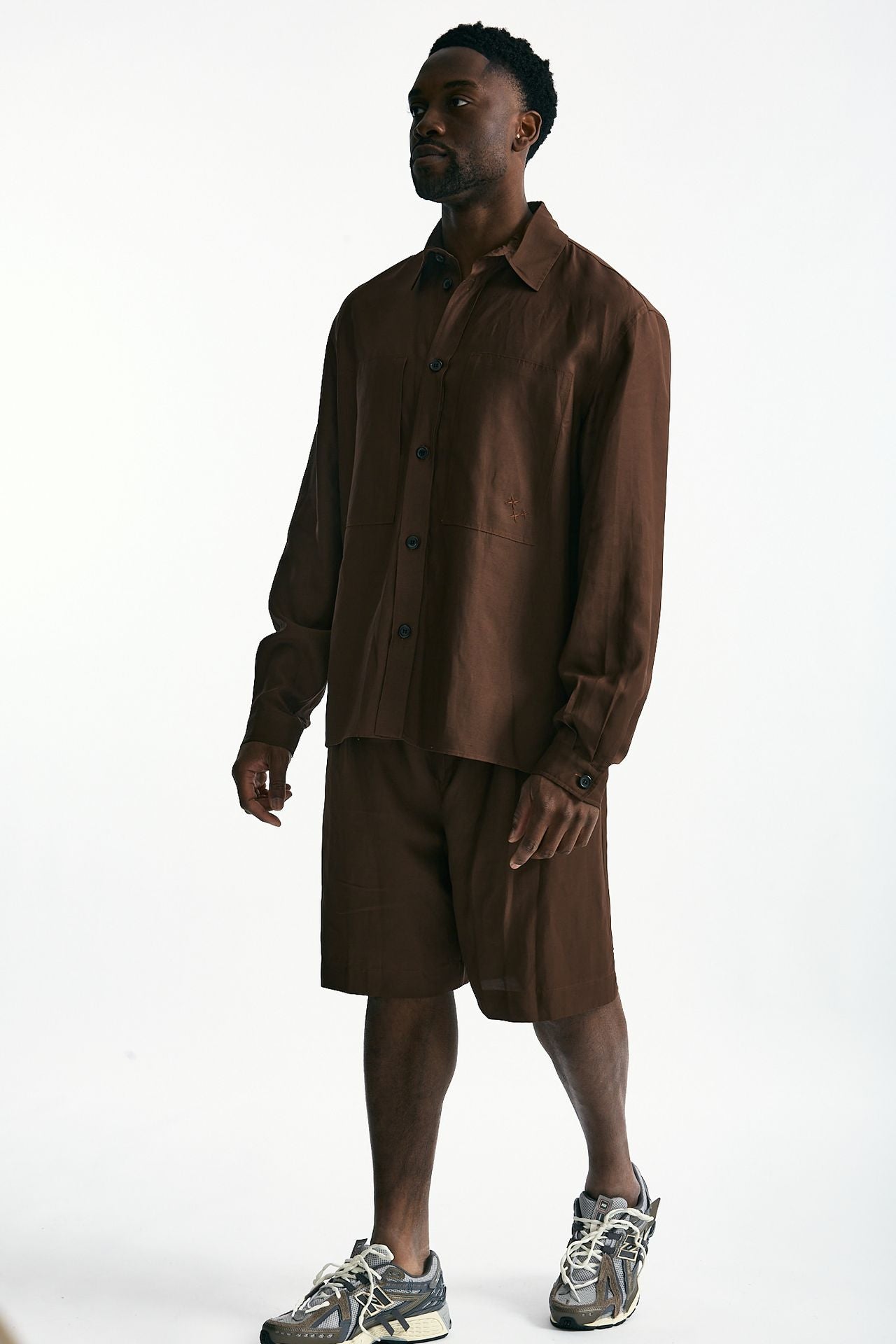 Camicia in viscosa e lino marrone uomo Laneus - 4