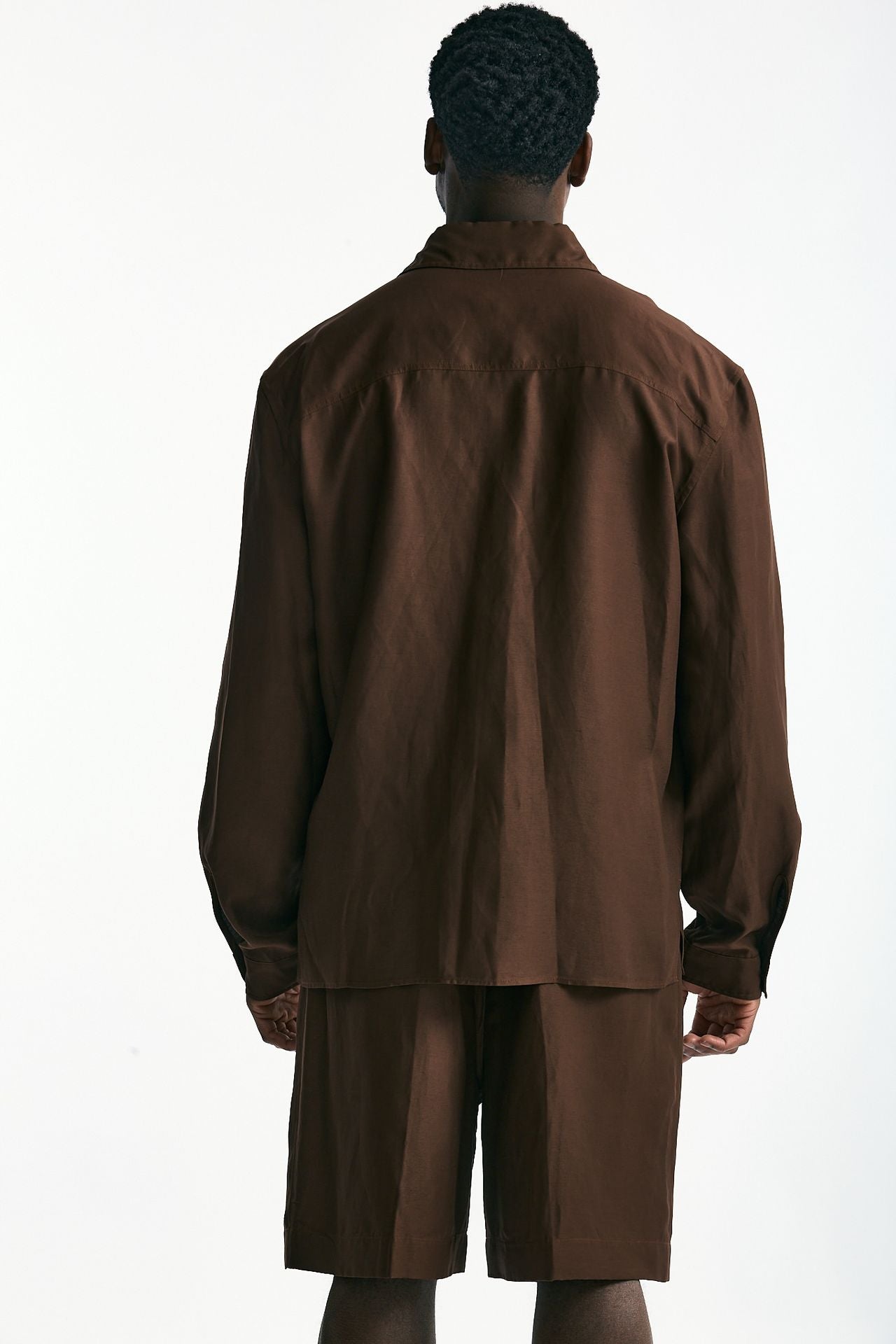 Camicia in viscosa e lino marrone uomo Laneus - 6