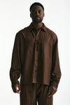 Camicia in viscosa e lino marrone uomo Laneus - 7