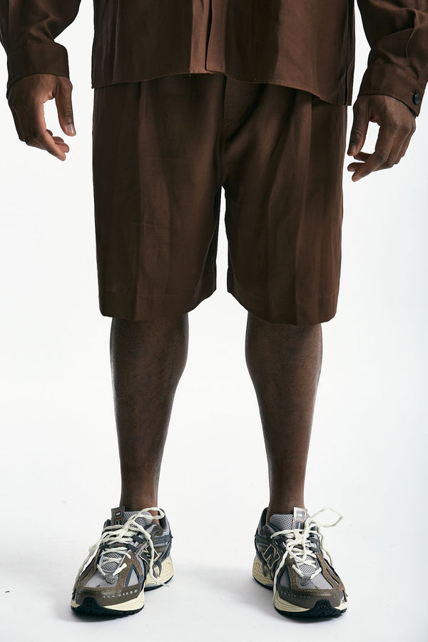 Bermuda in viscosa e lino marrone uomo Laneus