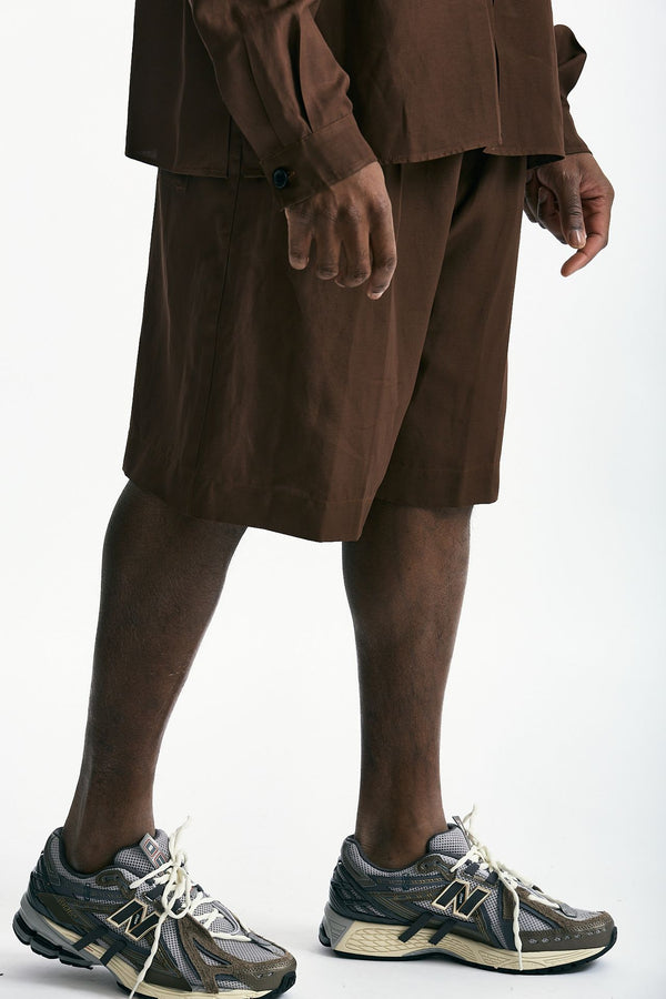 Bermuda in viscosa e lino marrone uomo Laneus
