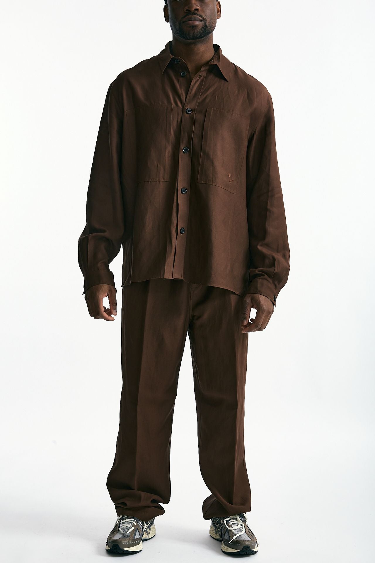 Pantalone in viscosa e lino marrone uomo Laneus - 3