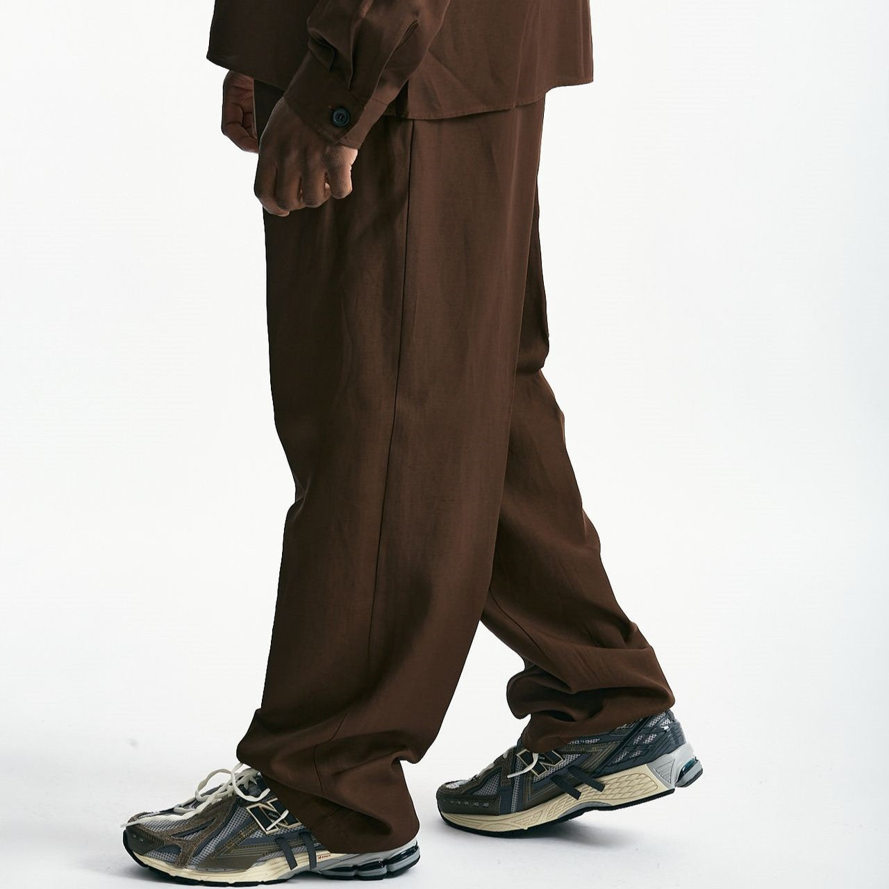 Pantalone in viscosa e lino marrone uomo Laneus - 8