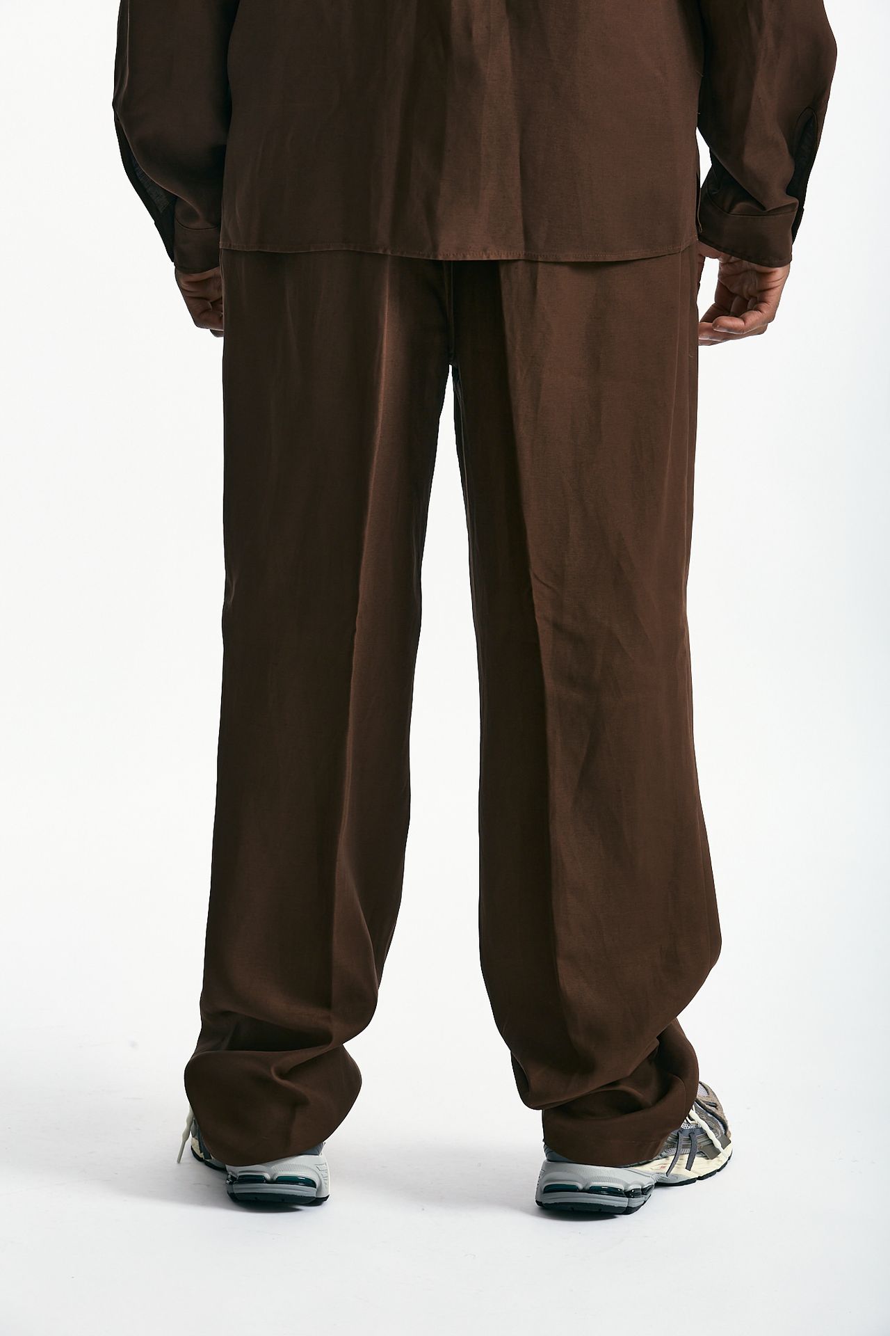 Pantalone in viscosa e lino marrone uomo Laneus - 2