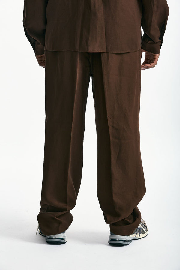 Pantalone in viscosa e lino marrone uomo Laneus