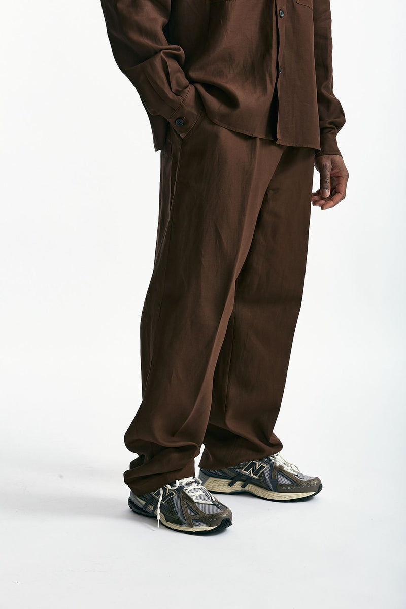 Pantalone in viscosa e lino marrone uomo Laneus - 4