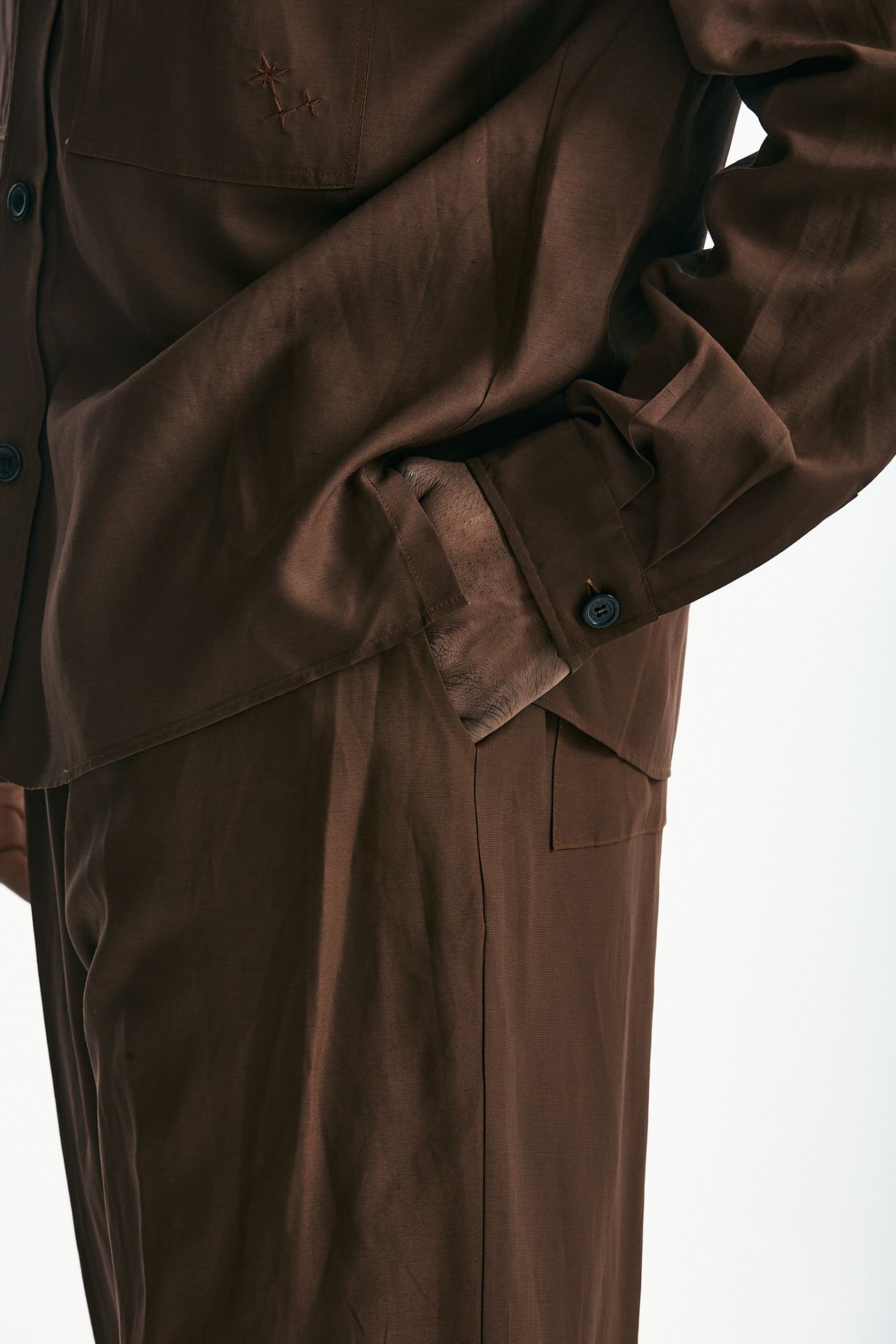 Pantalone in viscosa e lino marrone uomo Laneus - 5