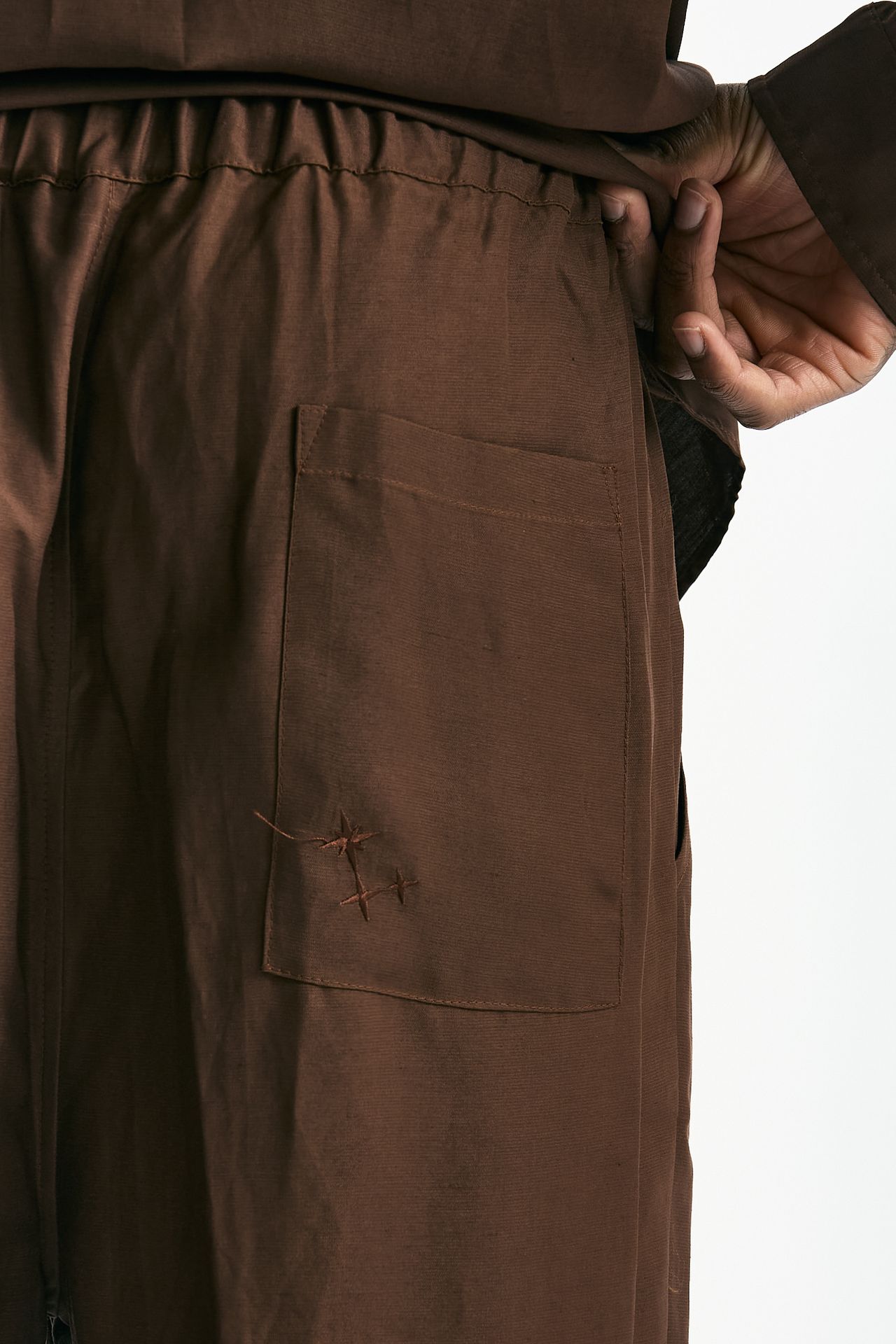 Pantalone in viscosa e lino marrone uomo Laneus - 7
