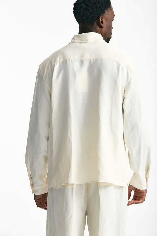 Camicia in viscosa e lino panna uomo Laneus