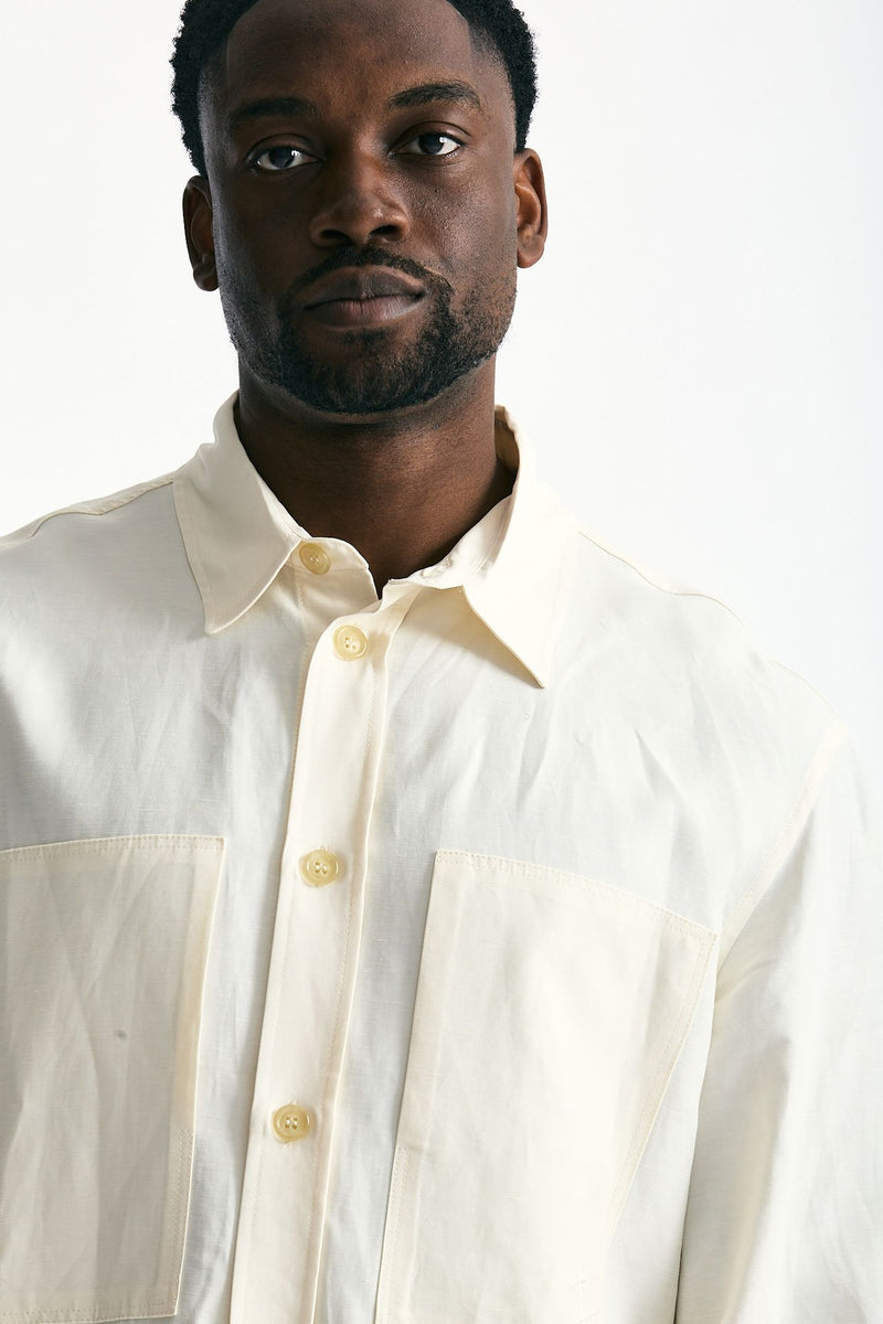Camicia in viscosa e lino panna uomo Laneus - 6