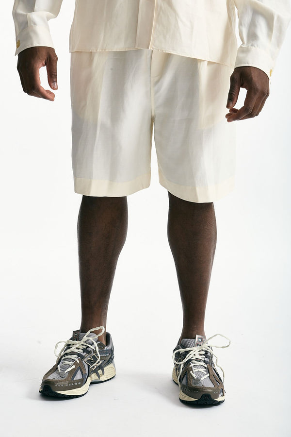 Bermuda in viscosa e lino panna uomo Laneus