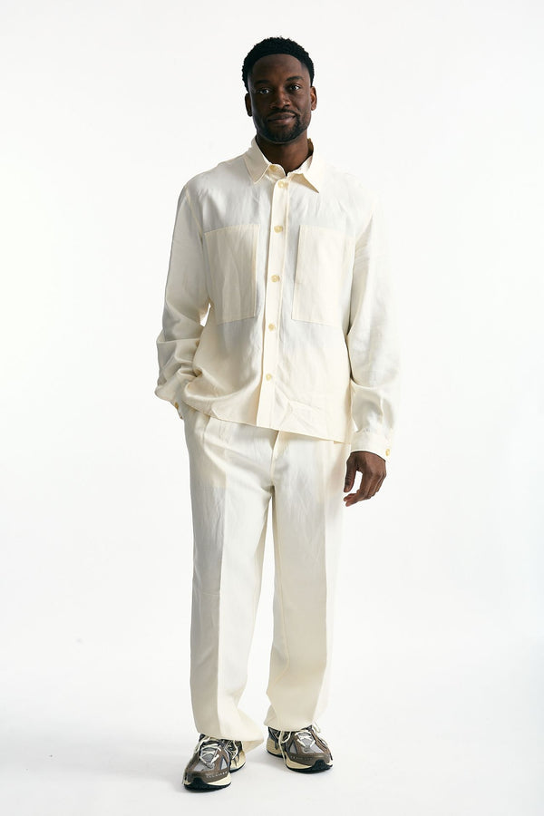 Pantalone in viscosa e lino panna uomo Laneus