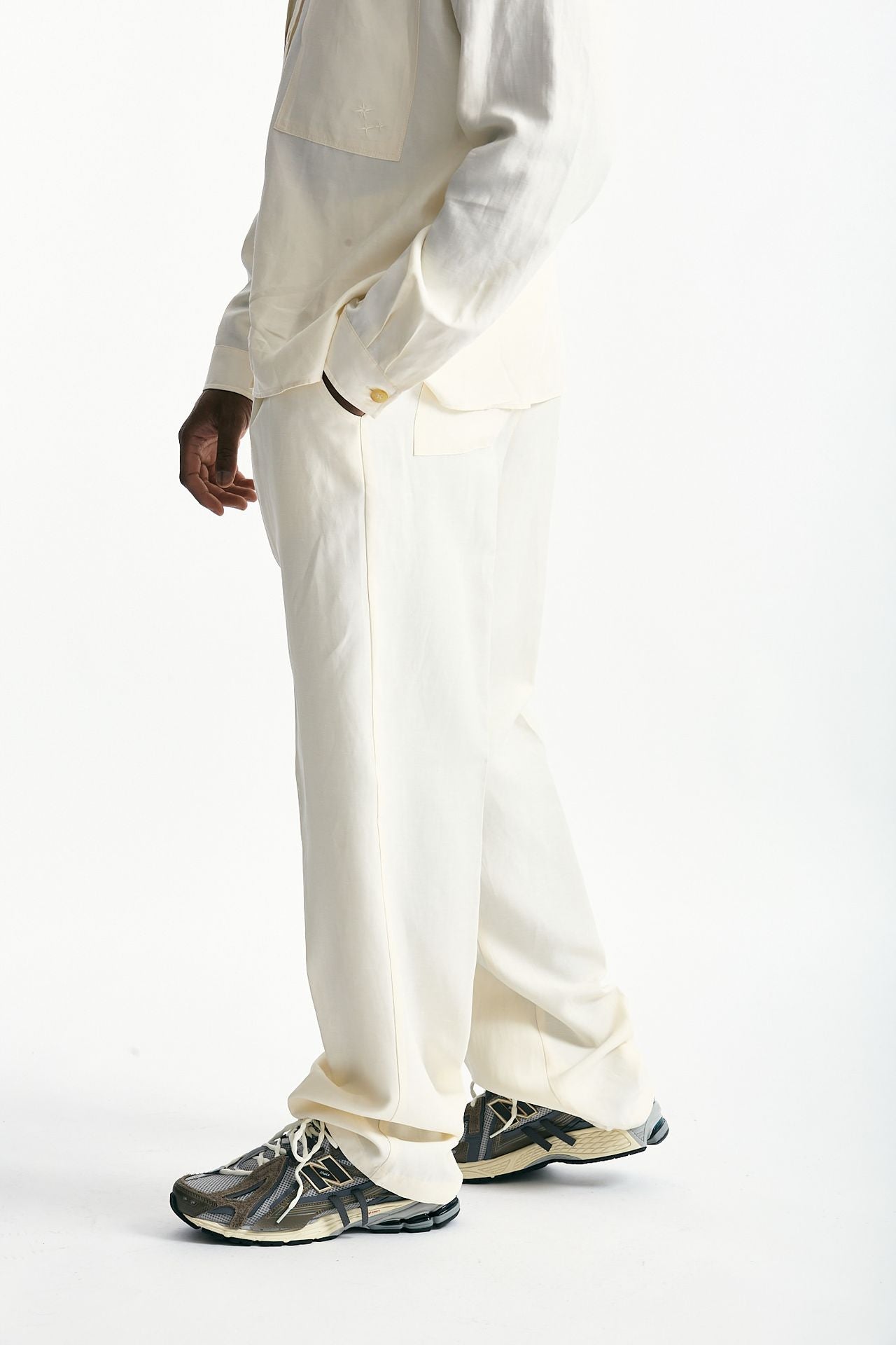 Pantalone in viscosa e lino panna uomo Laneus - 3