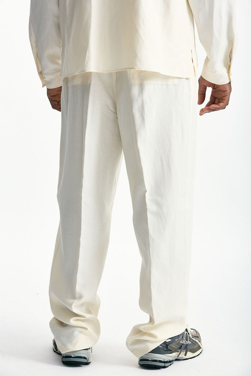 Pantalone in viscosa e lino panna uomo Laneus - 4
