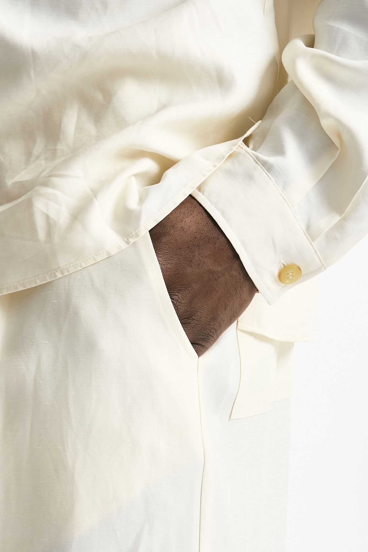 Pantalone in viscosa e lino panna uomo Laneus - 5
