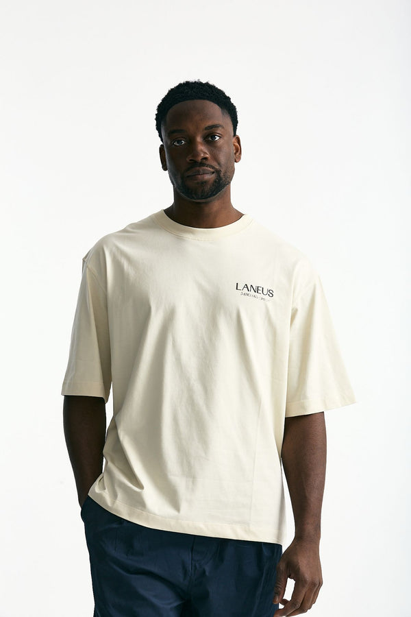 T-shirt con stampa in cotone panna uomo Laneus