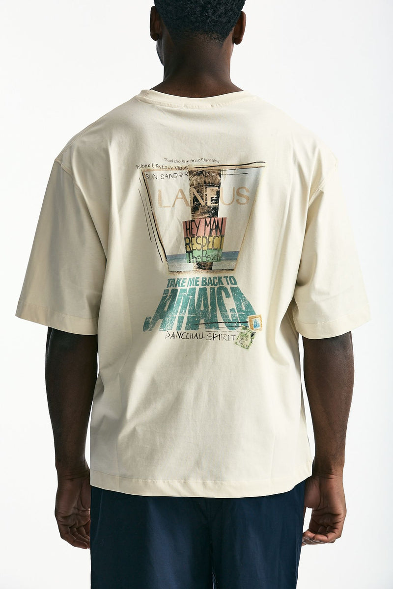 T-shirt con stampa in cotone panna uomo Laneus - 1