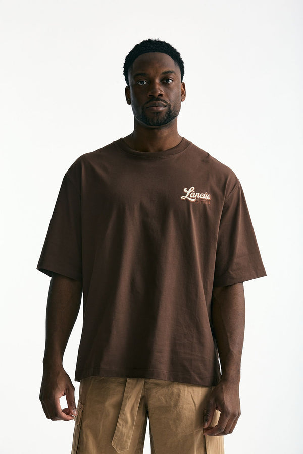 T-shirt con stampa in cotone marrone uomo Laneus