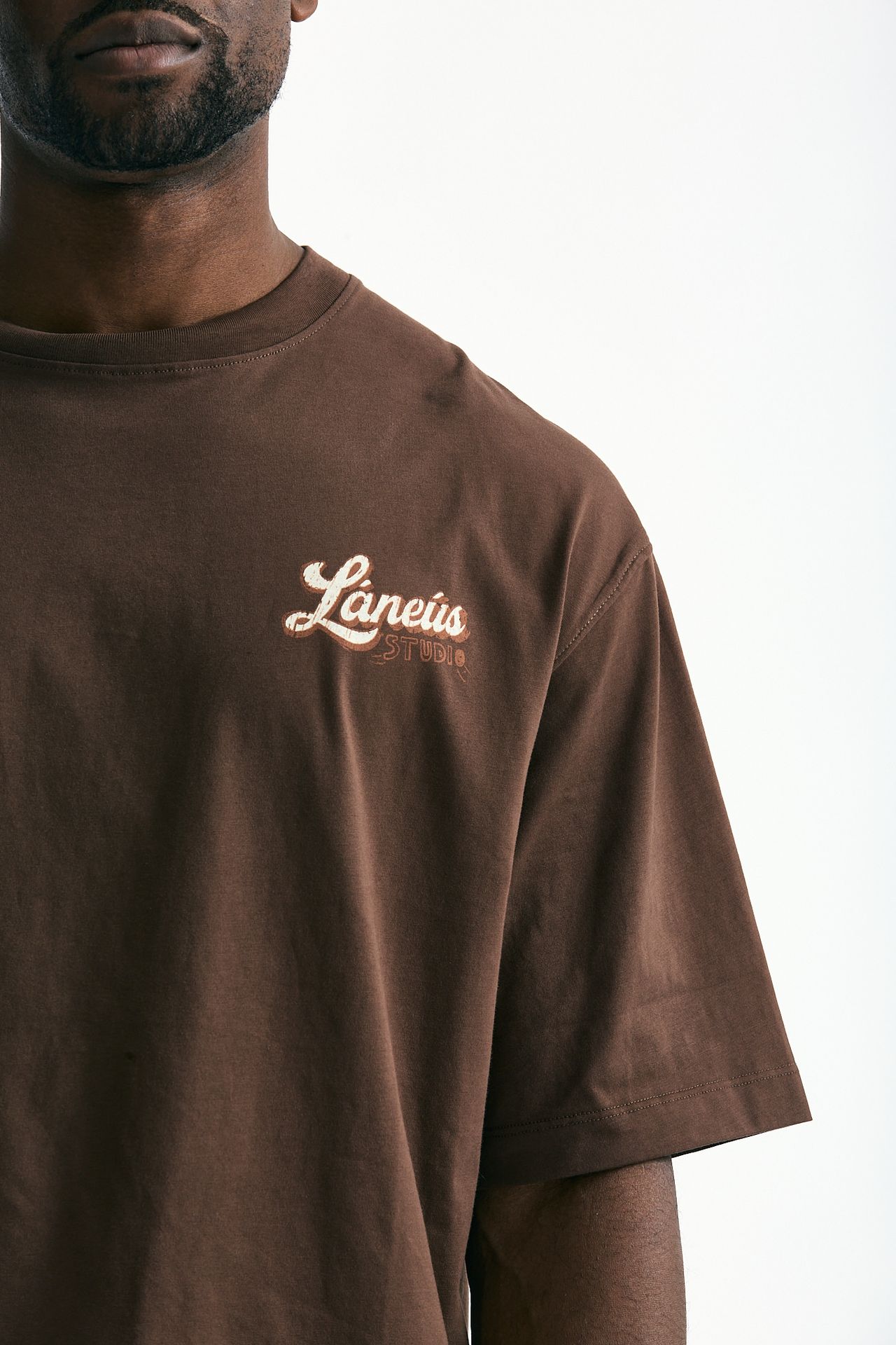 T-shirt con stampa in cotone marrone uomo Laneus - 5