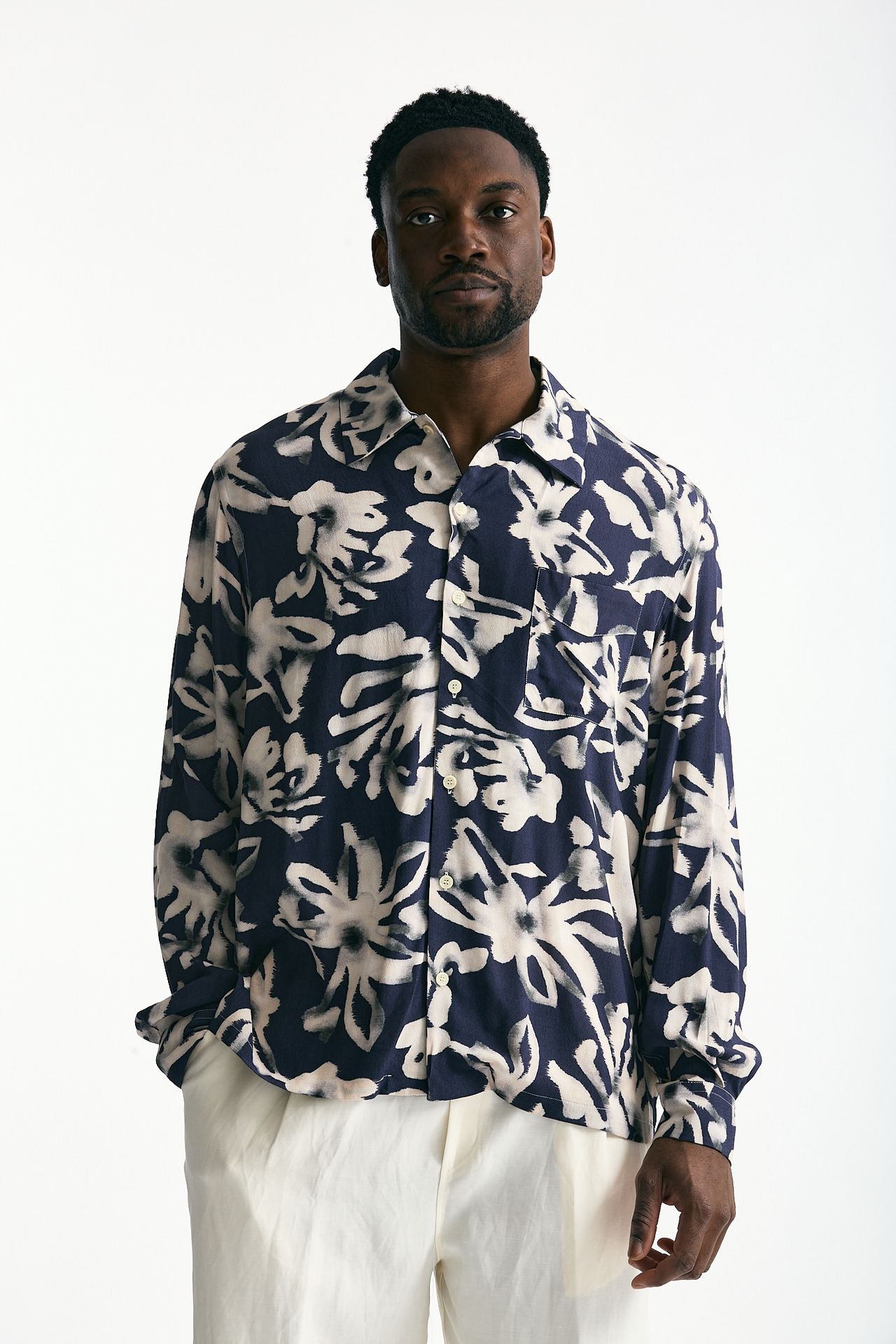 Camicia in viscosa e lino fantasia uomo Laneus - 1