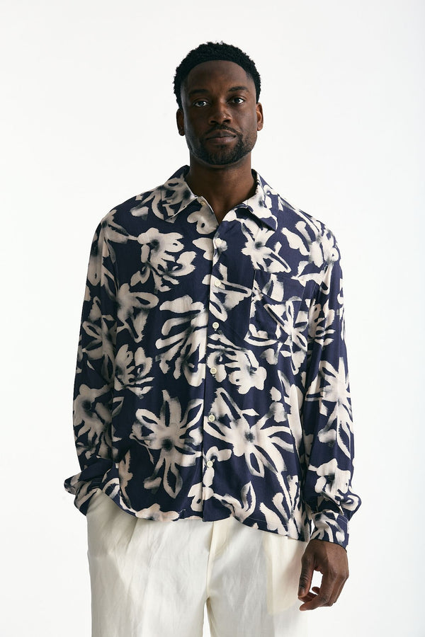 Camicia in viscosa e lino fantasia uomo Laneus