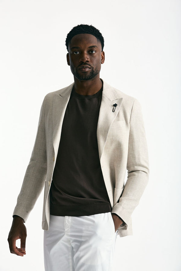 Giacca monopetto lino e lana beige uomo Lardini